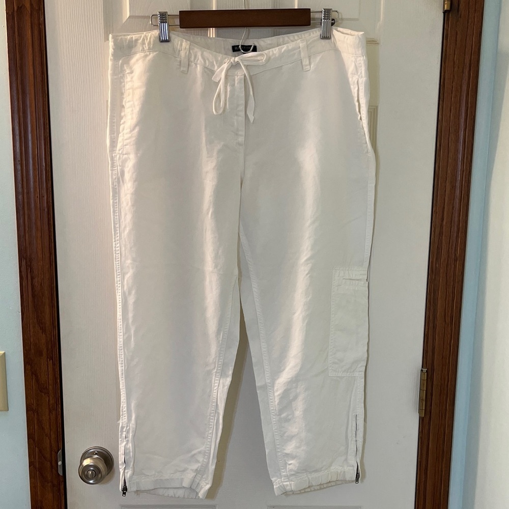 Eileen Fisher Lightweight White Lyocell & Linen Blend Cargo Pants Women’s Med